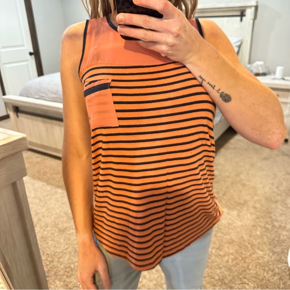 Rue21 Orange & Navy Blue Zip Back Striped Tank Women’s Size Medium - Picture 2 of 8